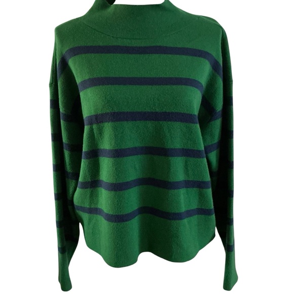 Anthropologie Maeve green and navy striped mock neck pullover sweater size small - Picture 1 of 7